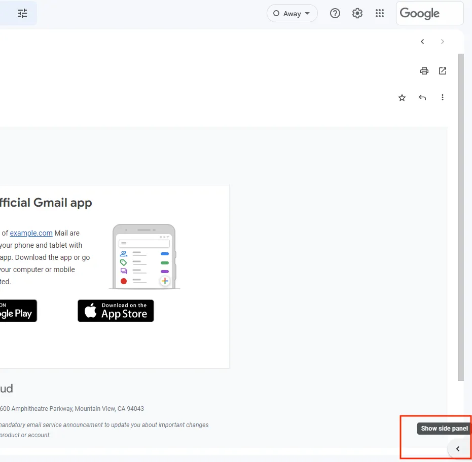 Open the side panel on Gmail's interface if you need to